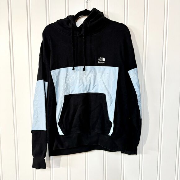 SUPREME X NORTH FACE Hoodie Mens Size Medium Bandana Sweatershirt Black Pocket - Picture 1 of 6